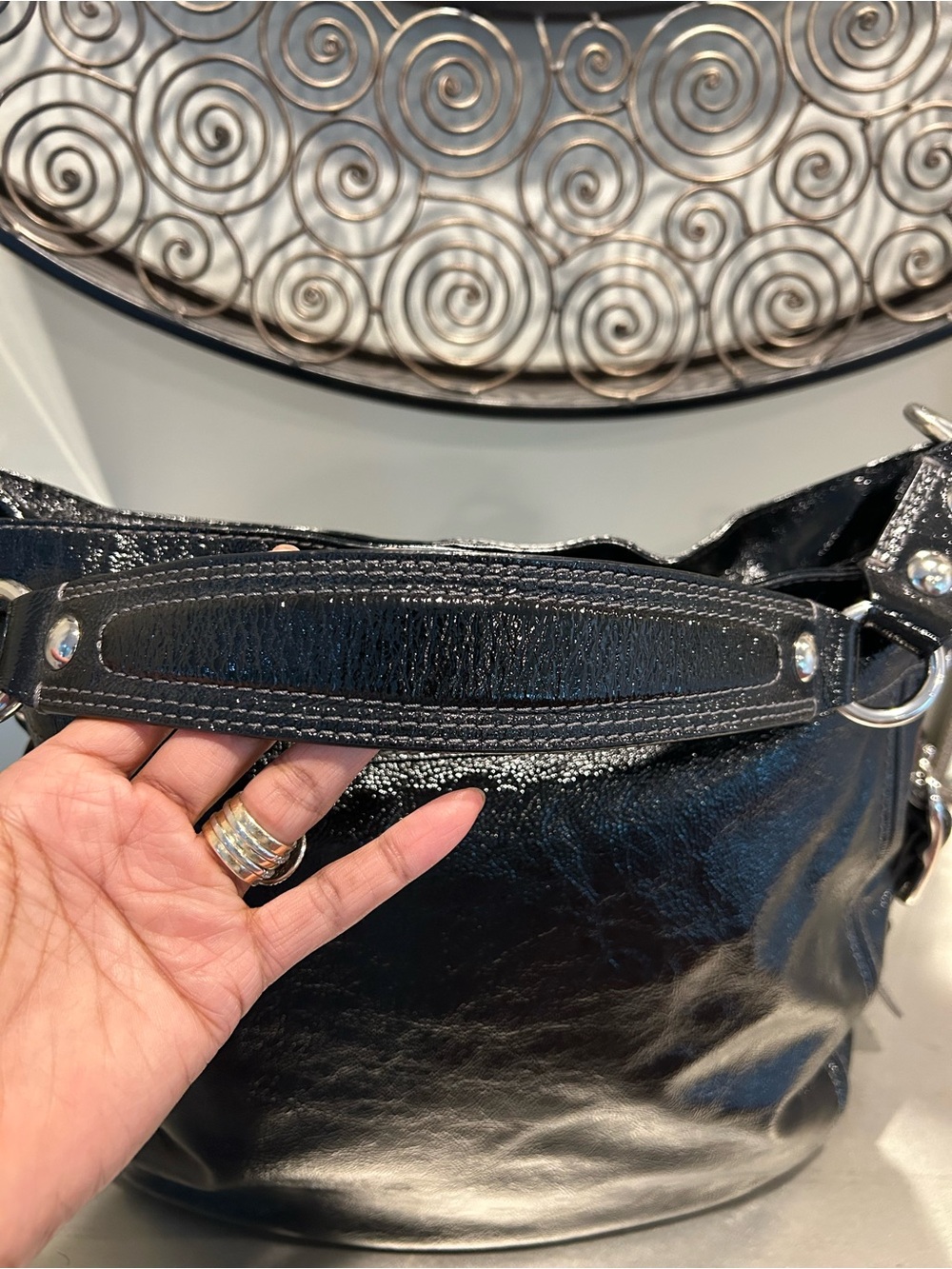 Coach Black Patent Leather Shoulder Bag with Silver Hardware - Picture 7 of 12